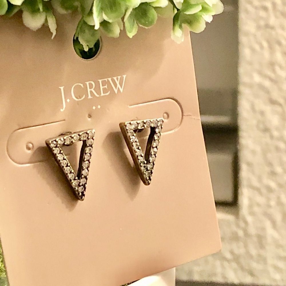 J.Crew Crystal Cut Out Triangle Stud Earrings NWT 22 GOLD